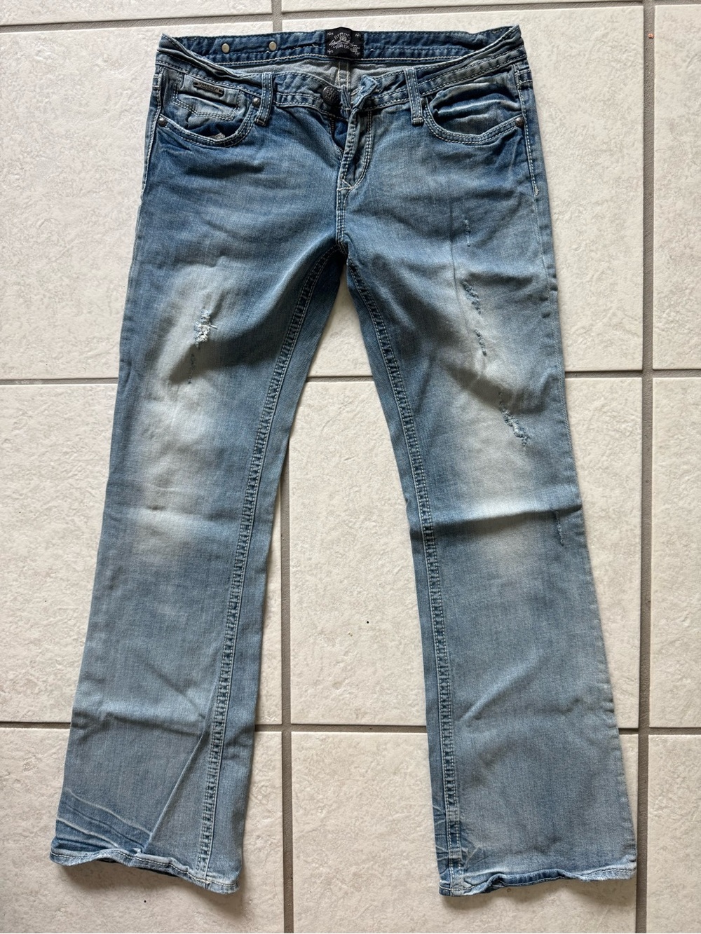 Express Light Blue Women's Distressed bootcut Jeans